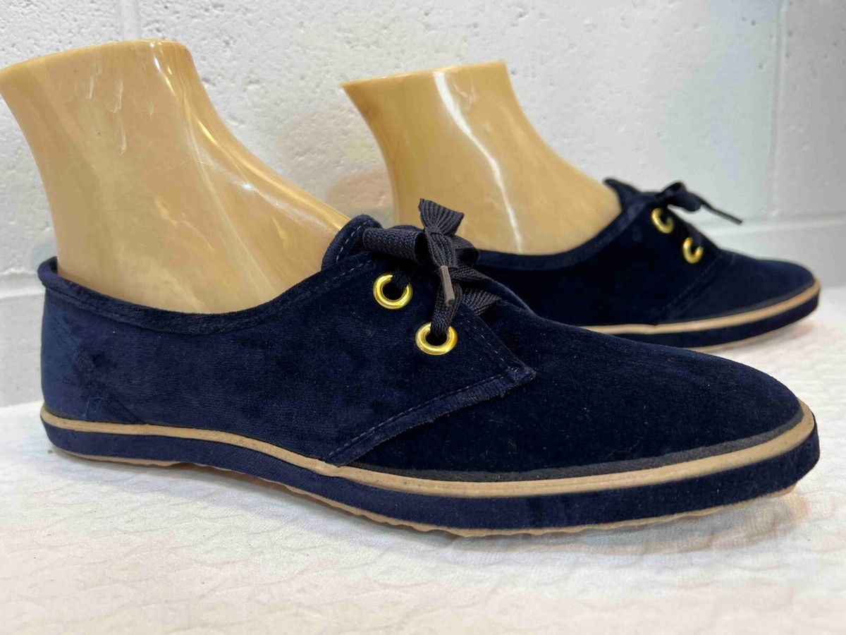 Sz M NOS Vtg KEDS Navy BLUE Grasshoppers Shoe Velvet Velour Sneaker Oxford