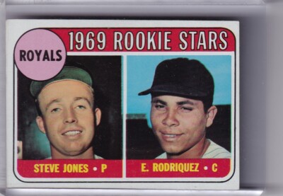 1969 TOPPS #49 K.C. ROYALS ROOKIES STEVE JONES & ELISEO RODRIGUEZ ERROR RC 9102