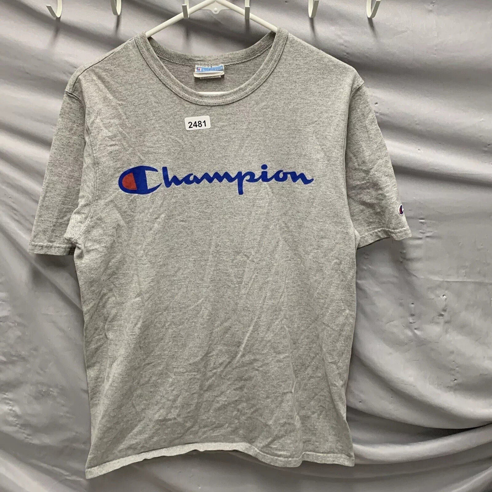 Champion Shirt Adult Large Grey Short Sleeve Graphic Print Men’s Pullover