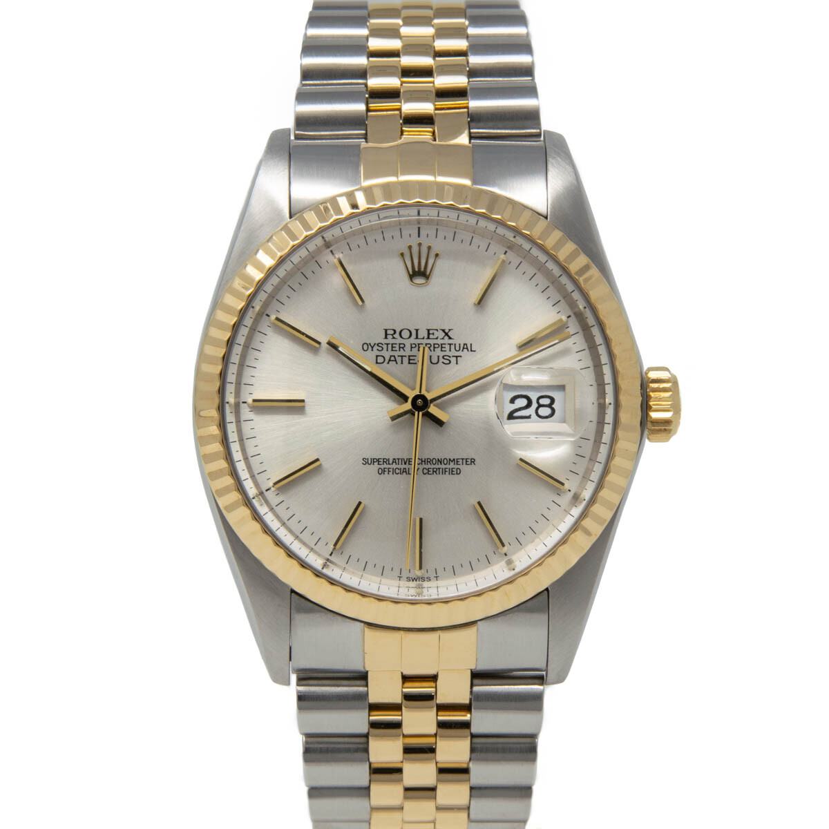 Rolex Datejust 36 Yellow Gold & Steel 16013 Silver Index, Jubilee - Pre-owned