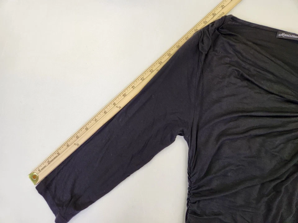 Camiseta Miraclesuit Mujer M Negra Imitación Envolvente Detalle Hebilla Manga 3/4 Nueva con Etiquetas Foto 4 de 4