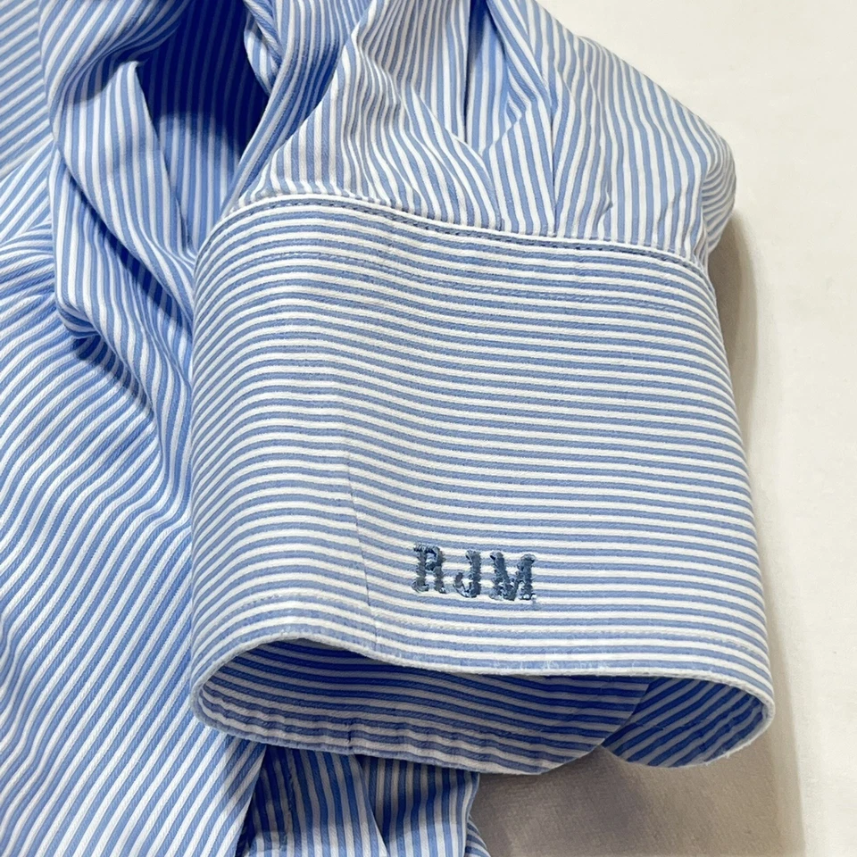 OXXFORD CLOTHES Blue Striped Custom Dress Shirt w Button Down Collar Mens 48 - Image 4 of 4