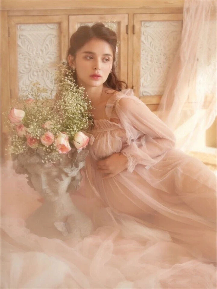 Lace Maternity Dresses For Photo Shoot Pregnant Women Baby Shower Dress Sweep - Image 4 of 4