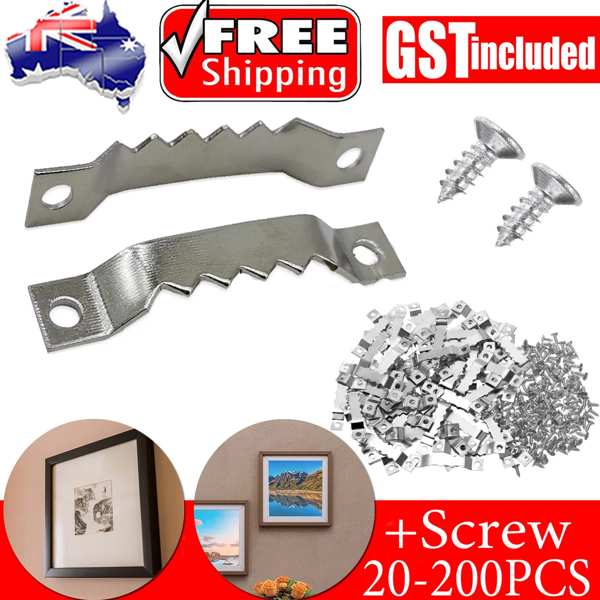 20-200X Sawtooth Hangers Picture Frame Hanging Hooks Screws Painting Picture AUS