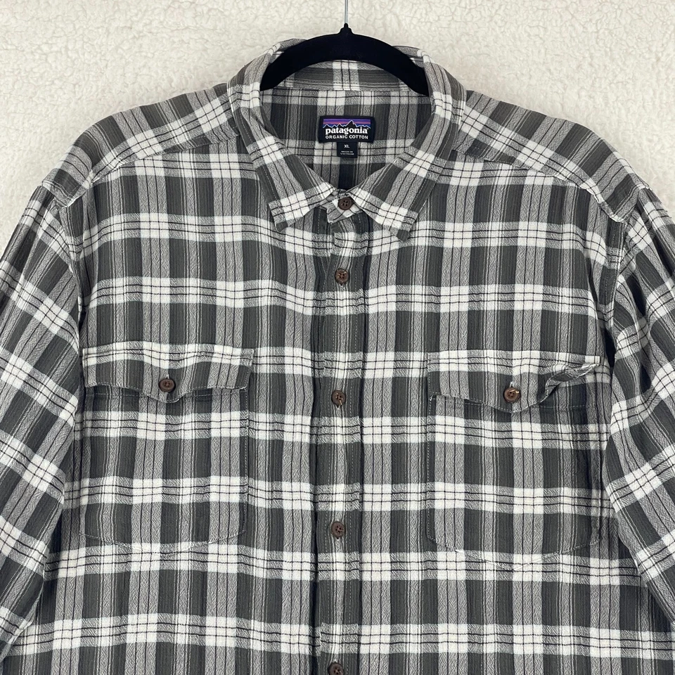 Camisa Patagonia Steersman Abotonada Para Hombre Talla XL Gris A Cuadros Manga Larga Informal Foto 3 de 4