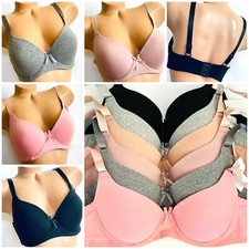 3-6 Women's Bras T-shirt Push-ups PLUNGE LIGHT PADDED Push Up BRA COTTON C D DD