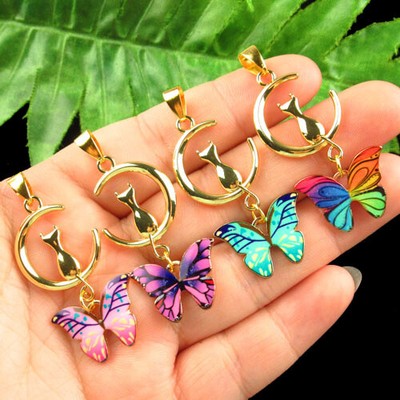 9 Ciondoli Farfalla Smaltati Tibetani | Perline Pendenti 21x15x1mm Color Arcobaleno B65468