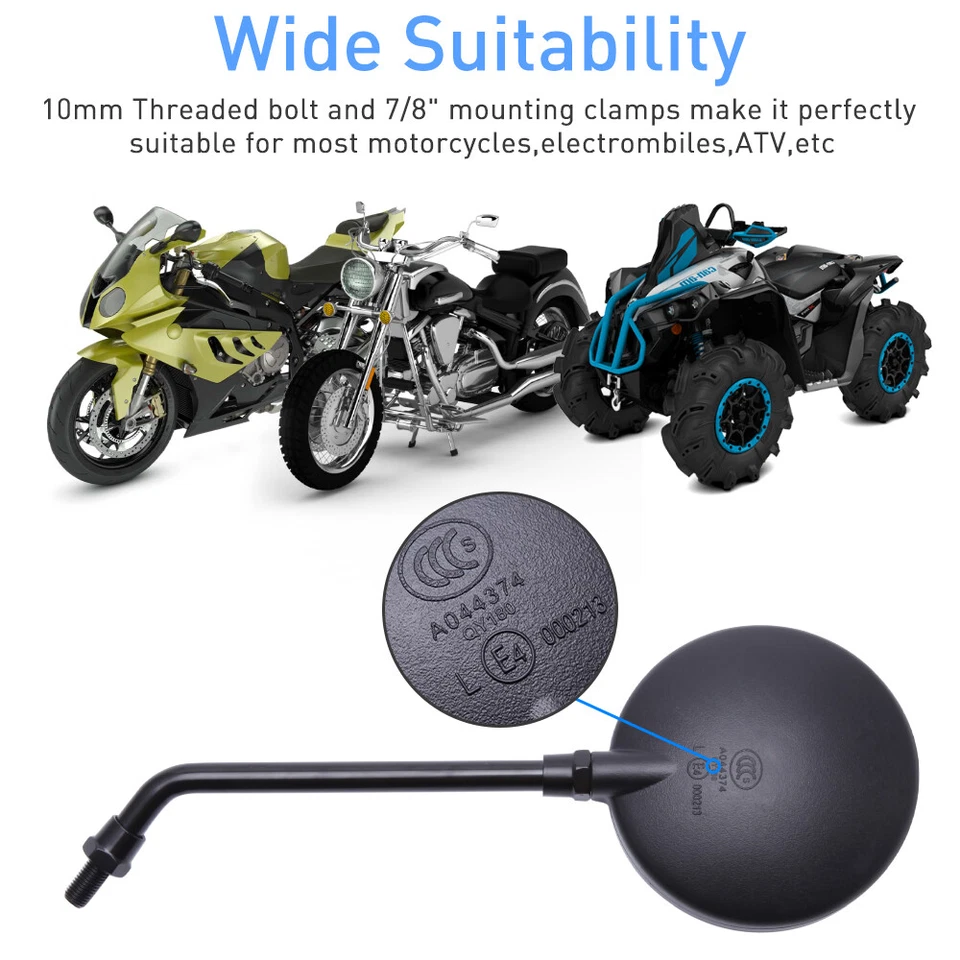 2x Espejos retrovisores laterales redondos de vástago largo para motocicleta Vespa Sprint 150s GTS GTV LX150 Foto 4 de 4