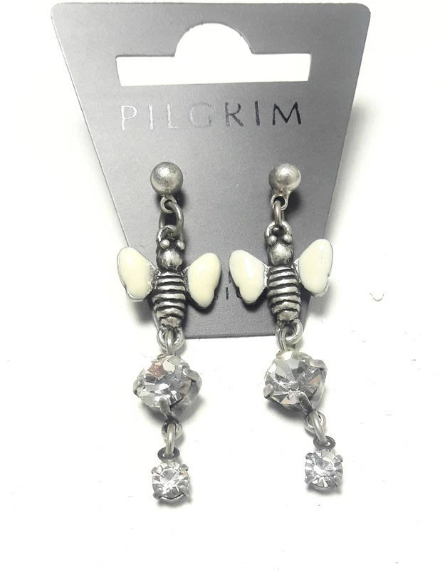 NEW PILGRIM OLD SILVER EARRINGS CLEAR AB CRYSTALS ENAMEL DROP DANGLE NICKEL FREE - Image 2 of 2