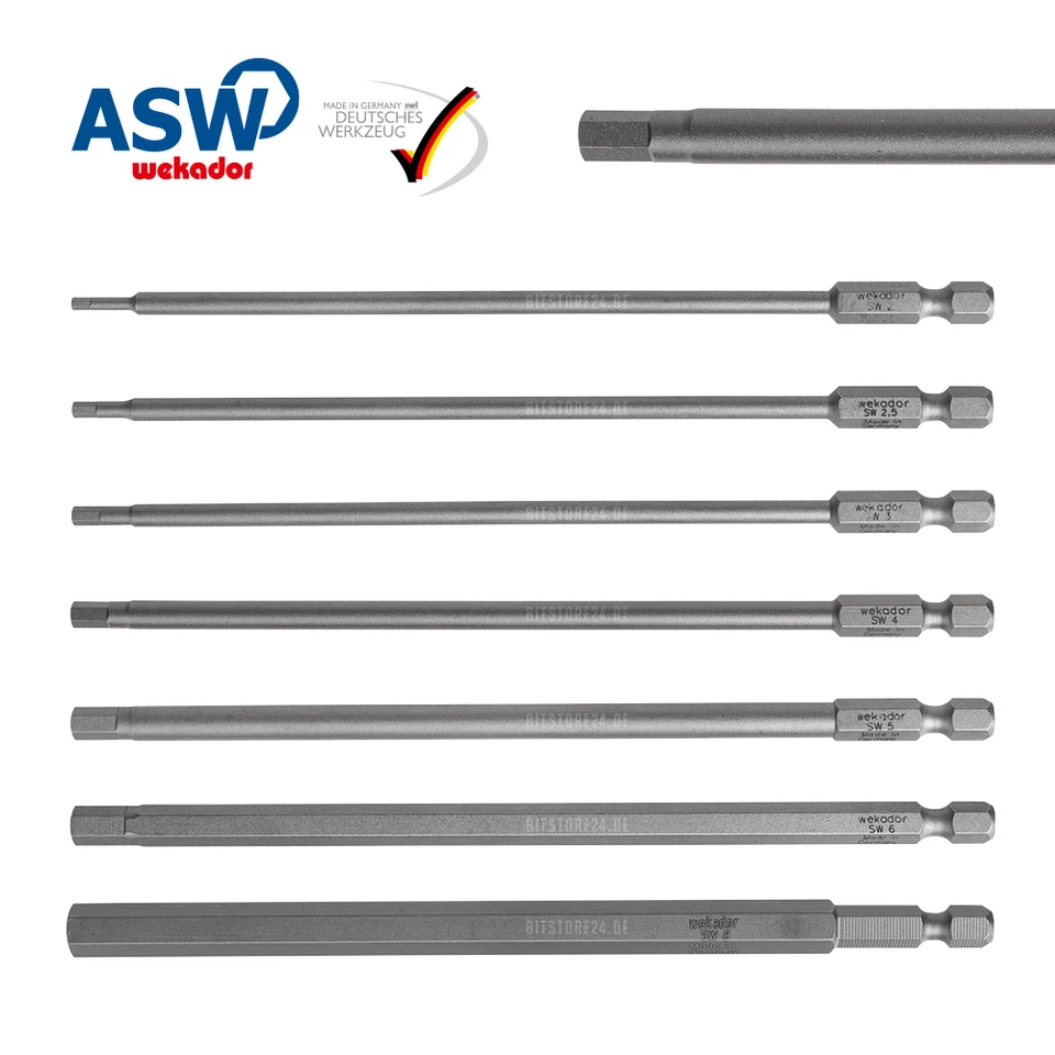 ASW WEKADOR Sechskant Bit f. Innensechskant Schrauben wahlw. 2 - 8mm 152mm lang