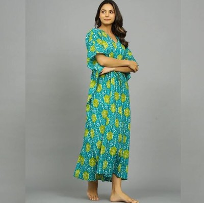 cotton kaftan night dress Premium Cotton Kaftan White Blue