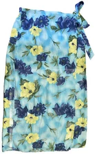 Hawaiian Wrap Skirt Sz XL Blue w Hibiscus Flowers Boutique Europa Newport News