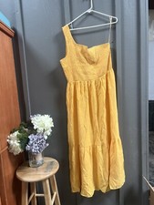 Women's Nine West One-Shoulder Smocked Maxi Dress X-Large Yellow Pockets