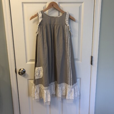 Chasing Fireflies Dress Beige Sleeveless White Lace Trim Size 12 DISCONTINUED