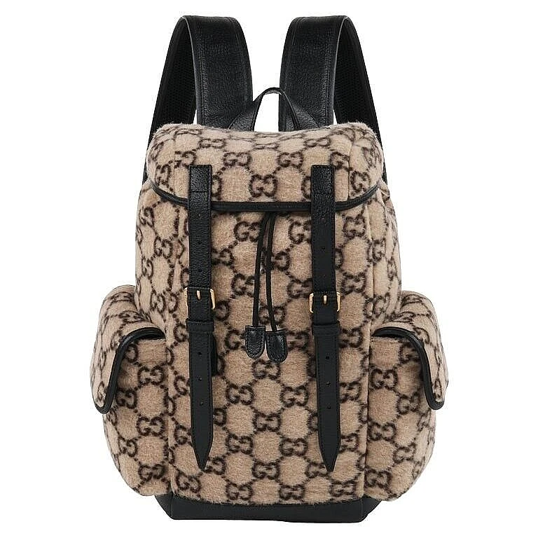 GUCCI Monogram Dollar Calfskin O Drawstring Backpack Beige Ebony Testa di  Moro Dark Chocolate 1249689