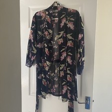 New Boux Avenue Navy Blue  Pink Floral Dressing Gown / Robe Size 6