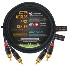 8 Foot RCA Cable Pair - Gotham GAC-4/1 (Black) Star-Quad Audio Interconnect C...