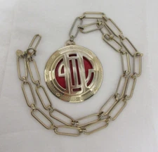 Vintage Large Park Lane Gold Tone & Red Asian Inspired Pendant Necklace 24"