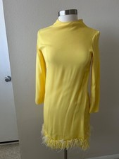 Vintage Suzy Perette 1960s Yellow Party Dress w/ ostrich feathers-- small size