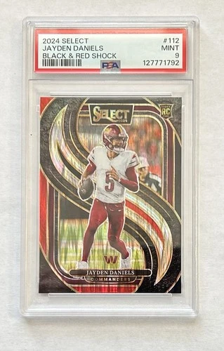 2024 SELECT JAYDEN DANIELS BLACK & RED SHOCK PRIZM ROOKIE PSA 9 COMMANDERS