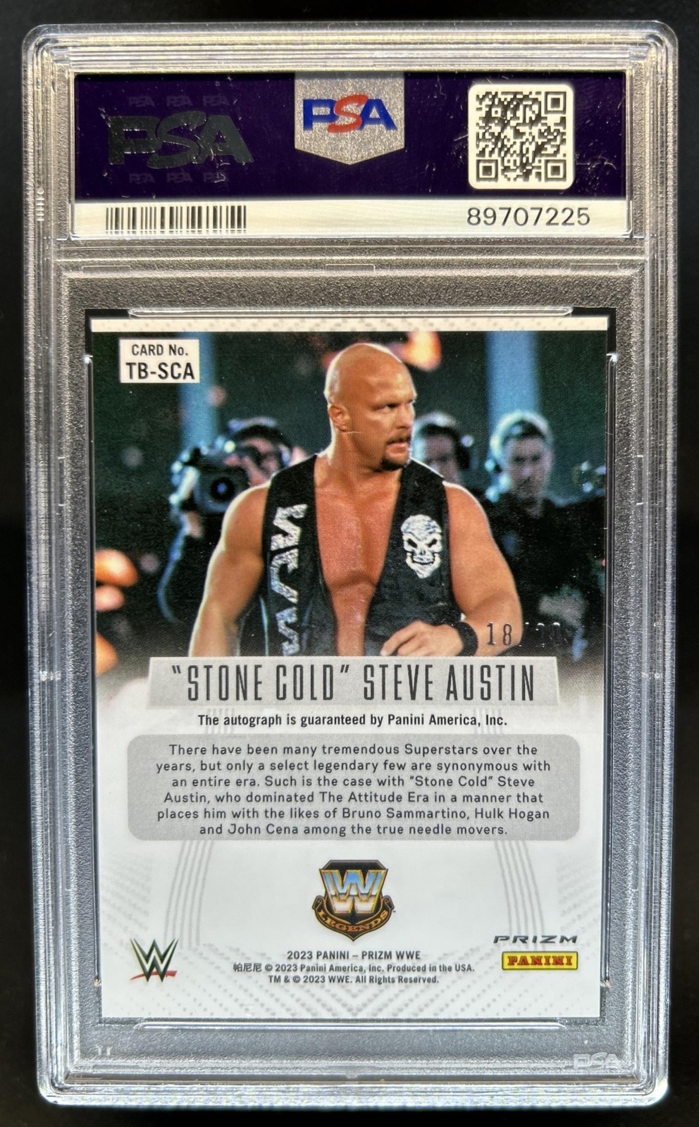2023 Prizm WWE Stone Cold Steve Austin Throwback Prizm Premium Auto #/20 PSA 9 view 2
