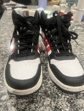 Adidas Hoops 3.0 Mid Sneakers Shoes Youth Boys Size 5 Blk/Wht/Red Logo