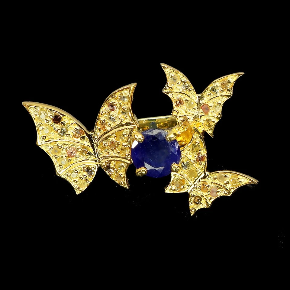 925 Anello Argento Sterling Rotondo Zaffiro Blu 6.5mm Farfalla Gemma Gioielli 7 - Immagine 2 di 4