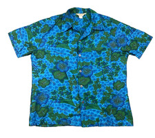 VTG 60s/70s Royal Hawaiian Men's Blue Floral Loop Collar Short Sleeve Shirt XL