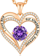 Valentines Day Love Heart Necklace S925 Silver Birthstone Gift for Her Mom Wife