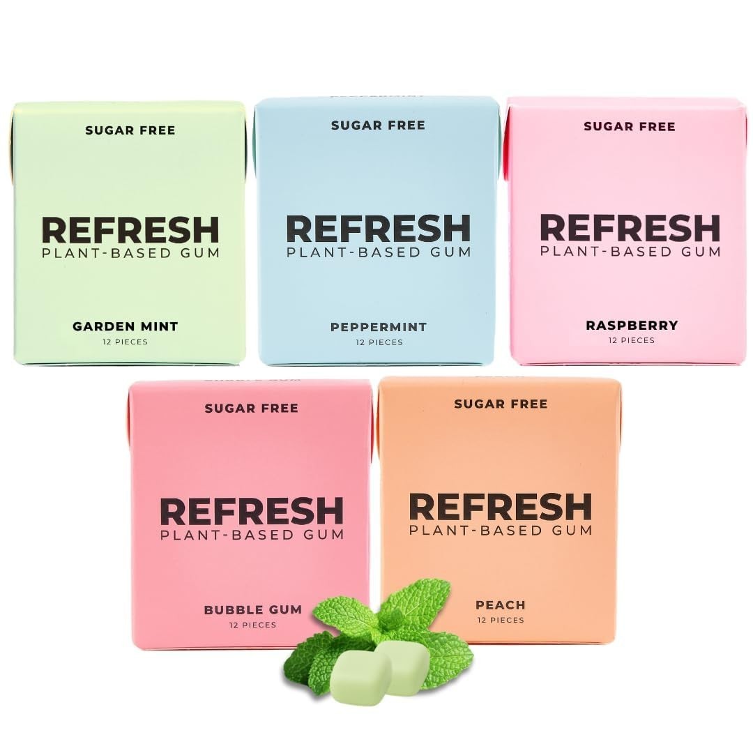 Goma Refresh, Xilitol, Natural, Sin Azúcar, Plástico 12 Unidades (Pack de 5)