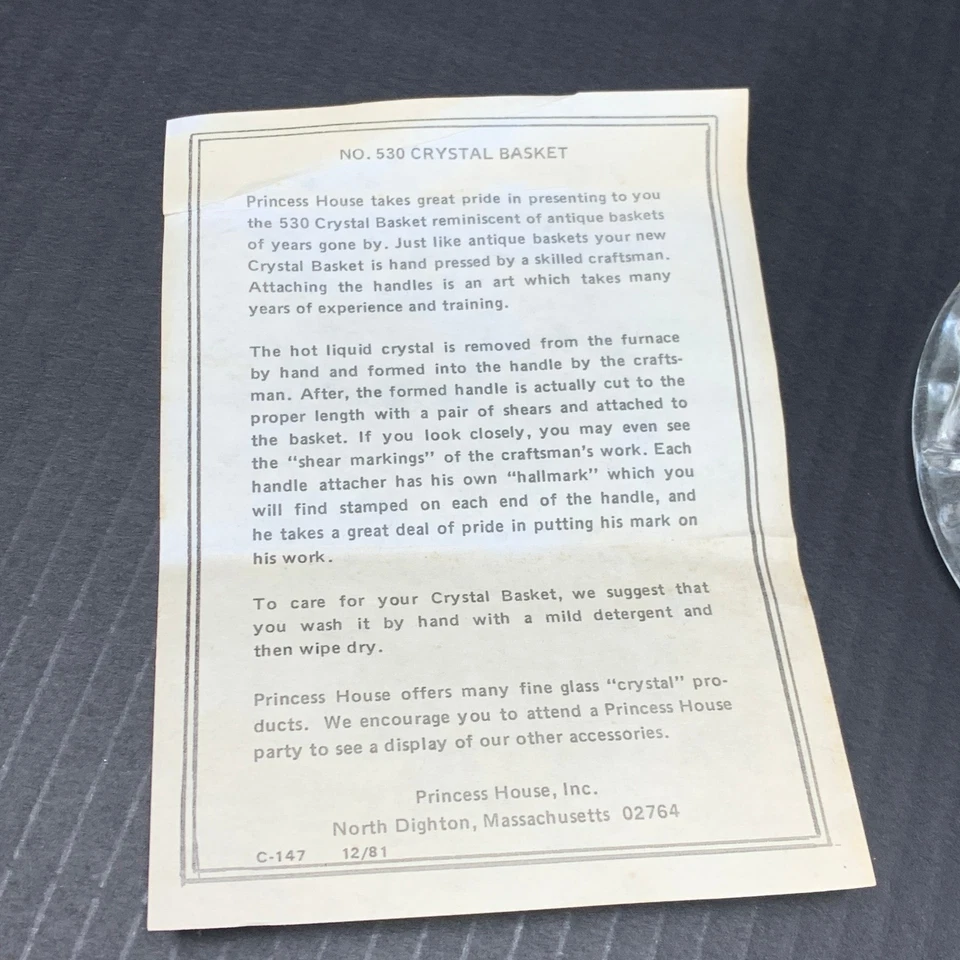 Cesta de cristal Princess House 530 vintage con patrón de diamantes hecha en EE. UU. Foto 4 de 4