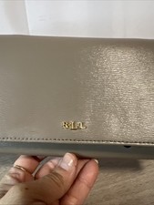 Lauren Ralph Lauren Gray Leather Wallet, Crossbody , 8 x 4 1/2 Inches