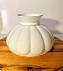VTG White Ribbed Hurricane Milk Glass Melon Lamp Shade 10" Fitter RARE/No Ruffle