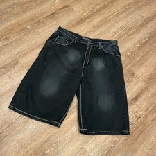 y2k Vintage Koman Jeans Shorts Baggy Jorts BLK Denim Size 40 Skater Cyber Goth