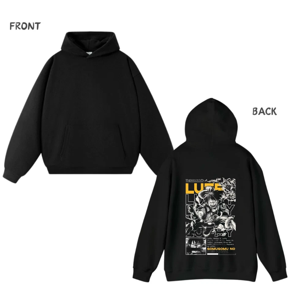 Sudadera con Capucha One Piece Luffy Anime Cómic Gráfico Estampado Trasero Unisex Pullover Negro Foto 3 de 4