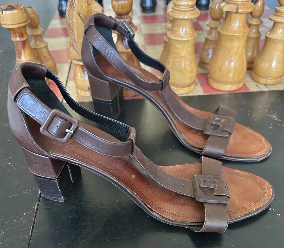 Vtg 1940/50s's Brown Leather Sandal Pumps Heels by DELMAN Sz 10 RARE EXQUISITE - Image 4 of 4
