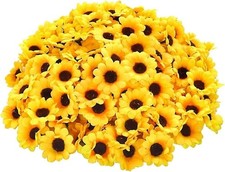100Pcs Yellow Artificial Flower Heads Mini Fake Sunflower Decorative Fabric F...