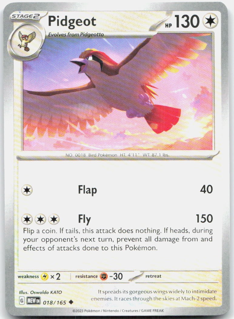 Pidgeot 018/165 SV Scarlet & Violet 151 U NM Pokémon — English