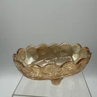 Jeanette Louisa Floragold Glass Footed Oval Marigold Candy Trinket Dish 5.25"