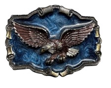 Belt Buckle Bald Eagle Flying Embossed Solid Brass Buckle 1983 USA
