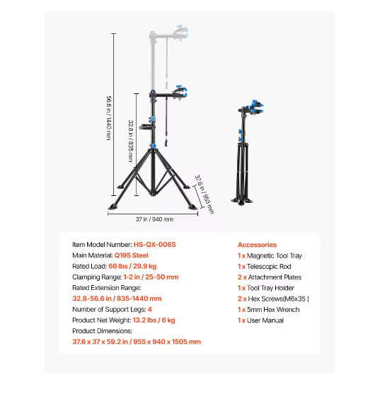 (New) Adjustable Bike Repair Stand, 110lb Capacity, Heavy-Duty Work Station (79.50 USD)