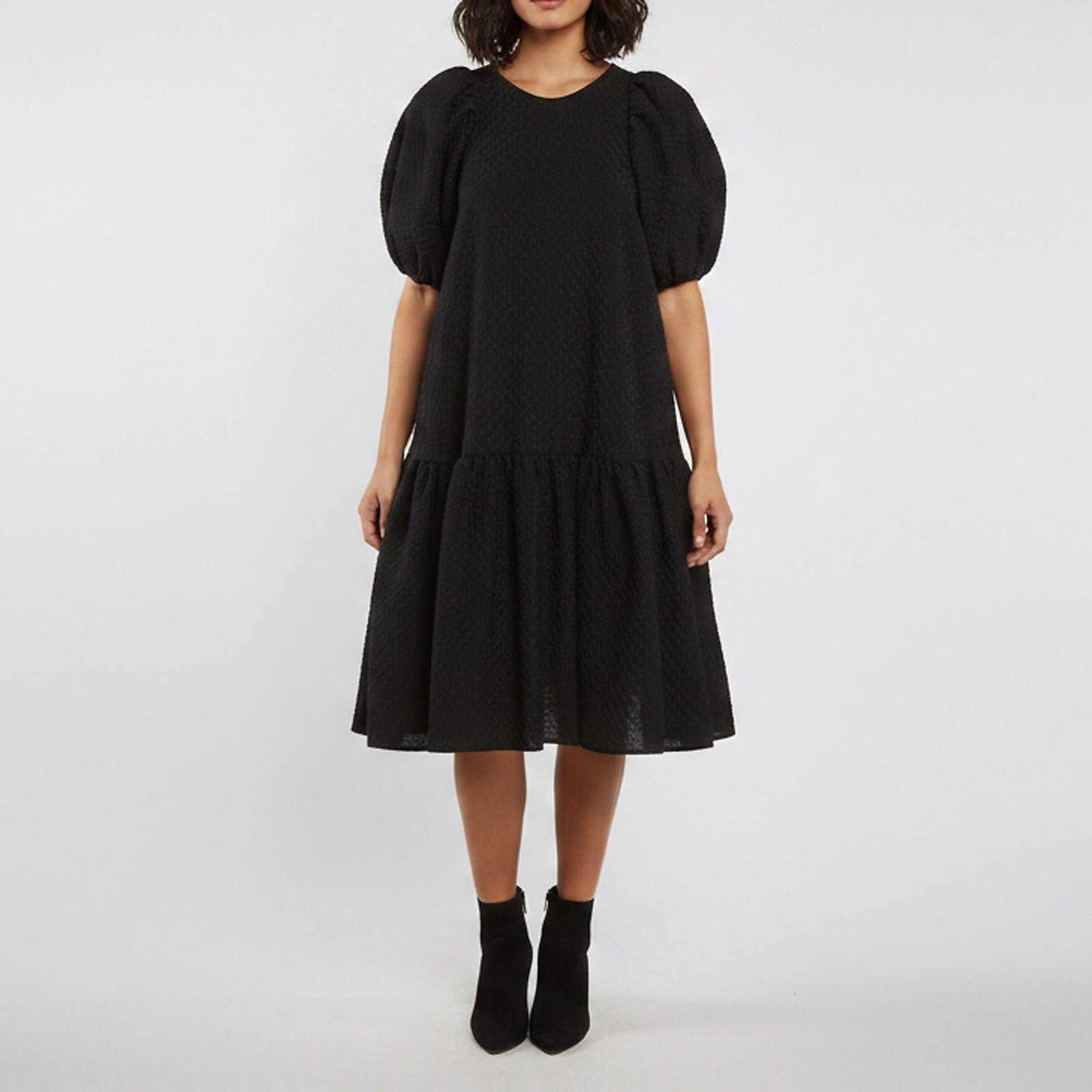 Cecilie Bahnsen Black Floral Embossed Organza Alexa Volume Dress S