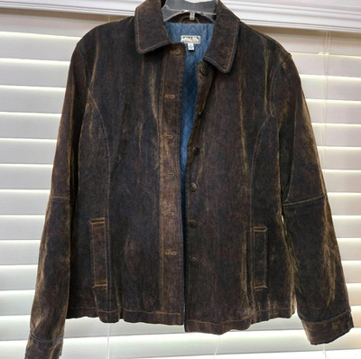Size L Giacca distressed denim jean jacket brown tan Y2K 90's