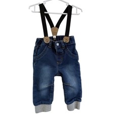 Cat  Jack Baby Boys Denim Jeans Suspenders 3-6M Blue Elastic Waist