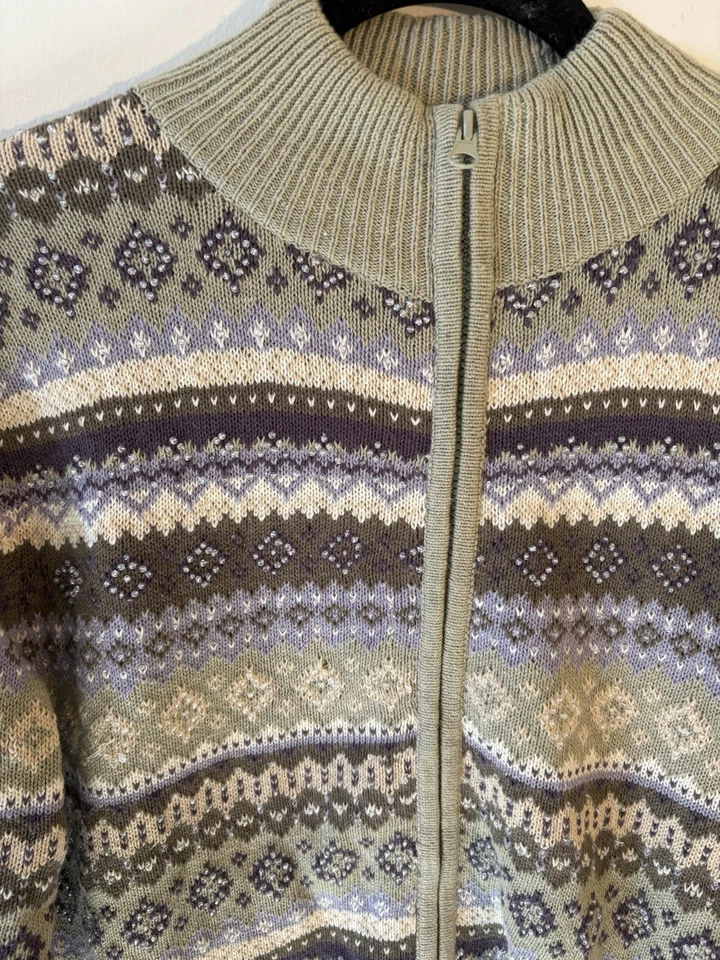 Suéter Vintage Vestido Granero Navidad Feria Isla Cremallera Completa - Para Mujer’s XL - Con Cuentas Foto 2 de 4