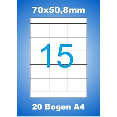 300 Universal Etiketten Format 70x50,8 mm 20 Blatt A4 zum bedrucken 70x50 Luma