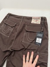 True Religion Cargo Pants Bracken Brown Light Brown Stitch Mens 38x32 NEW 169