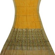 Namaste Vintage Mustard Sarees 100 Pure Silk Woven Indian Sari 6YD Craft Fabric
