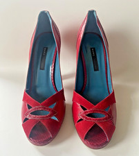 Marc Jacobs Red Suede & Snakeskin Print Peep Toe Platform Pumps Heels Size 9.5