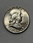 1951-P Philadelphia Franklin Half Dollar, US 50c Silver Coin UNC BU Uncirculated